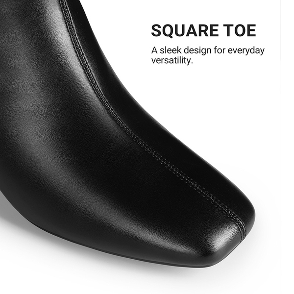 Women’s Square Toe Block Heel Ankle Boots - BLACK - 5