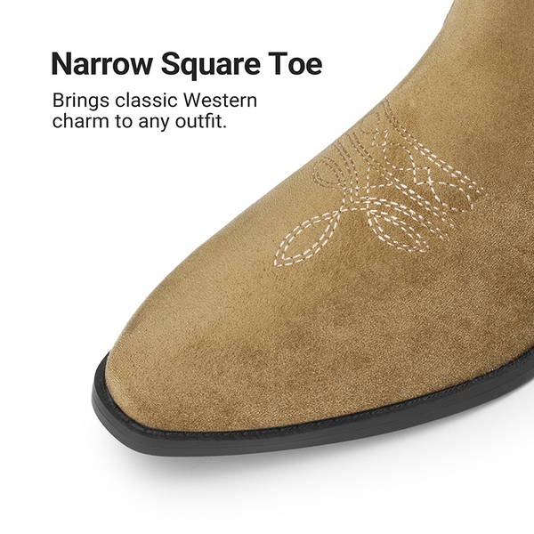 Women’s Narrow Square Toe Western Ankle Boots - TAN - 5