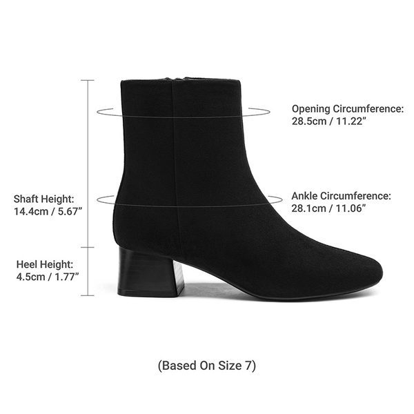 Women’s Square Toe Block Heel Ankle Boots - ALL BLACK - 3