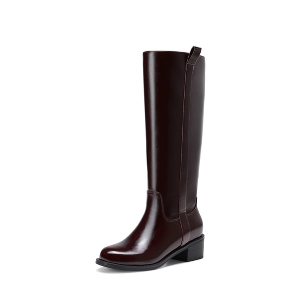 Women's Sleek Pull-On Knee-High Boots - BURGUNDY -  0