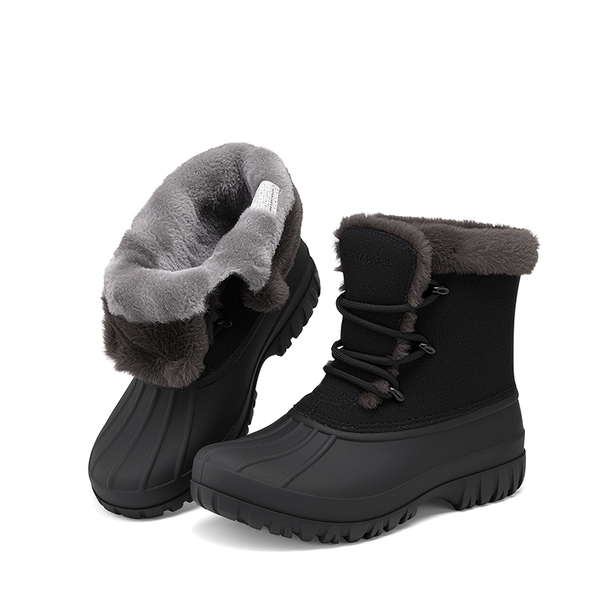Women's Insulated Faux Fur Snow Boots - BLACK - 2