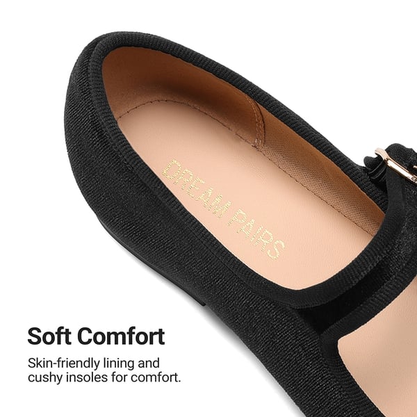 Women's Velvet Square Toe Mary Jane Flats - BLACK - 4