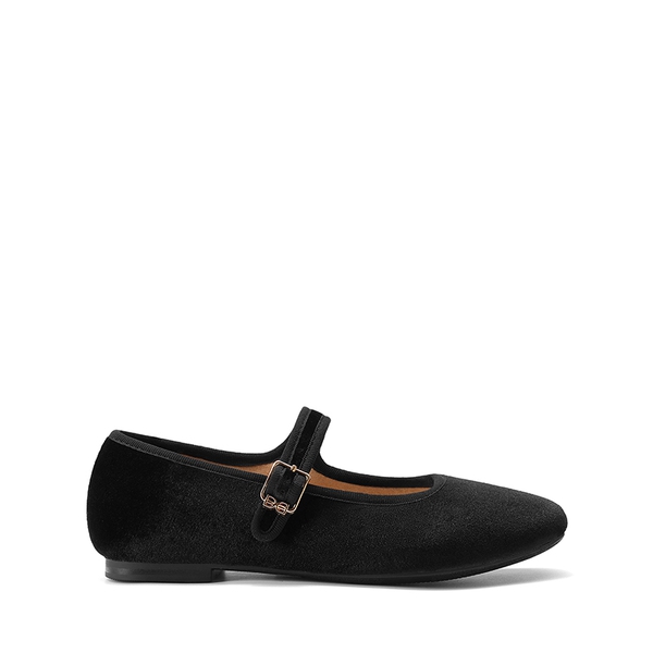 Women's Velvet Square Toe Mary Jane Flats - BLACK - 7