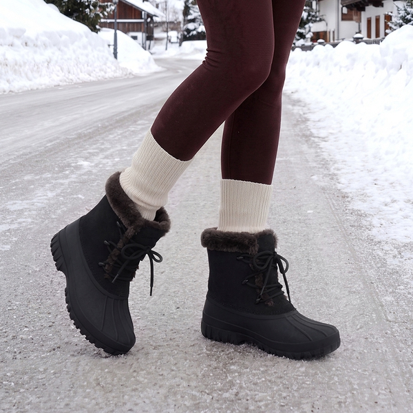 Women's Insulated Faux Fur Snow Boots - BLACK - 1