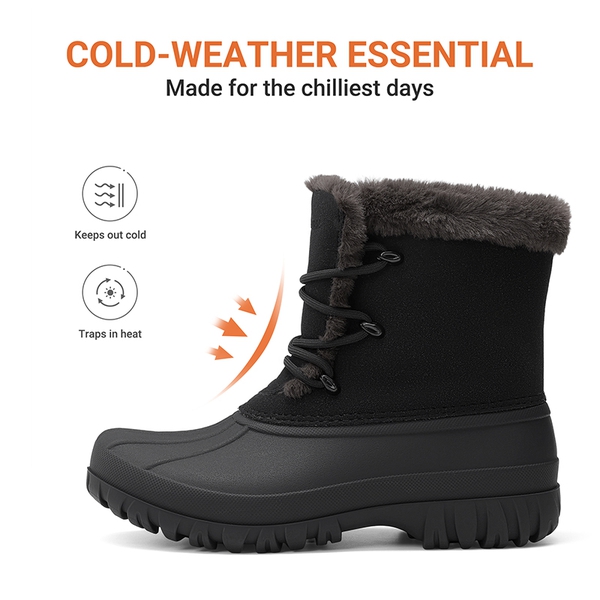 Women's Insulated Faux Fur Snow Boots - BLACK - 4