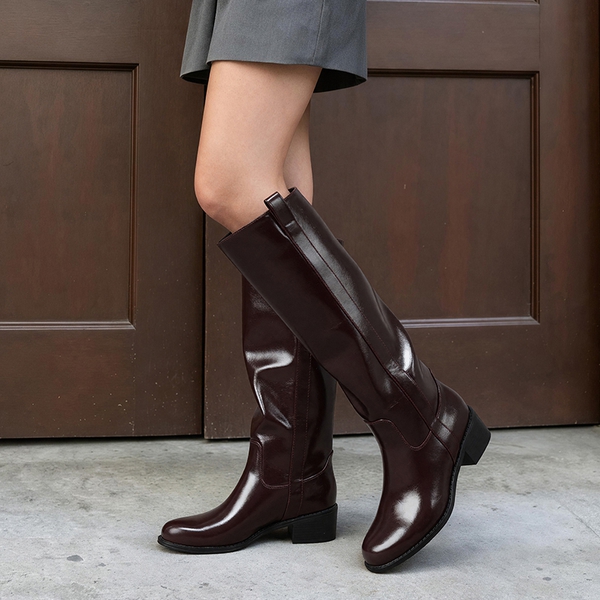 Women's Sleek Pull-On Knee-High Boots - BURGUNDY - 7