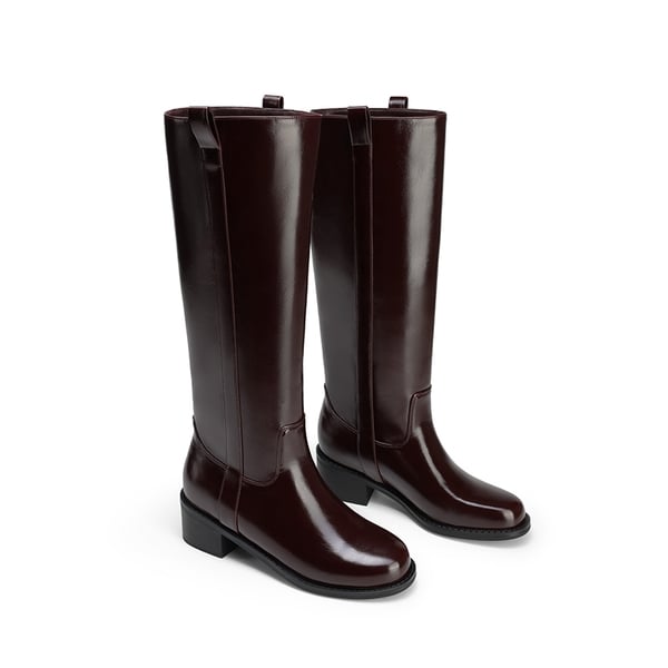 Women's Sleek Pull-On Knee-High Boots - BURGUNDY - 2