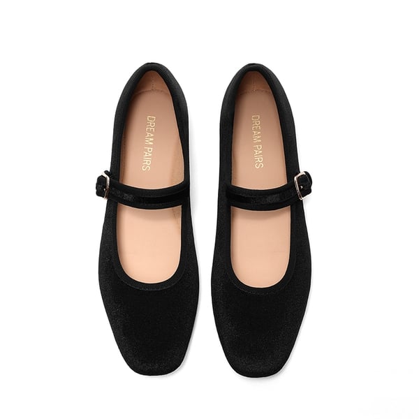 Women's Velvet Square Toe Mary Jane Flats - BLACK -  0