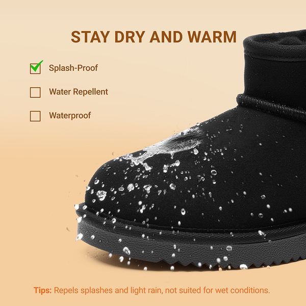 Women's Suede Wool-Lined Snow Boots - BLACK - 4