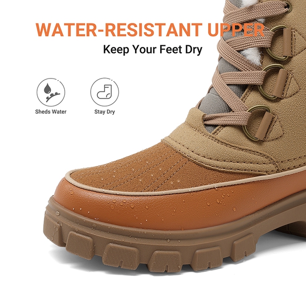 Women's Water-Resistant Winter Boots with Fleece Lining - TAN - 6