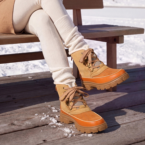 Women's Water-Resistant Winter Boots with Fleece Lining - TAN - 2