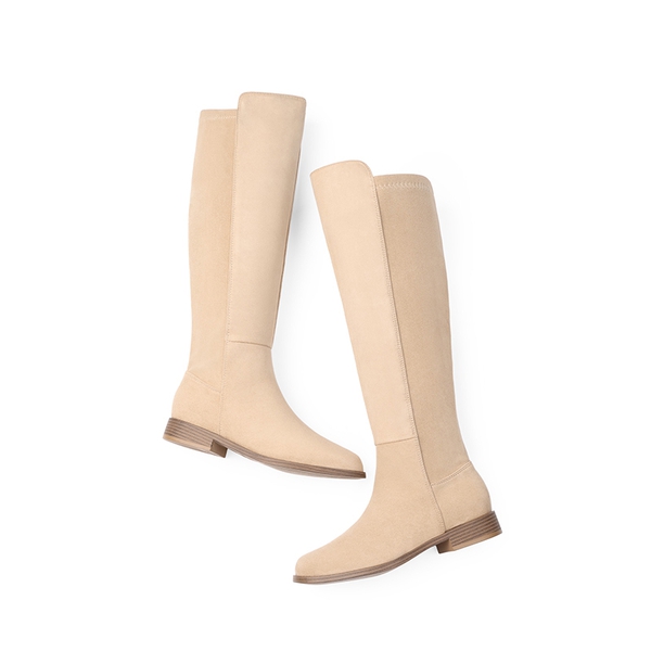 Women's Stretch Knee-High Boots with Low Heel - CAMEL - 7