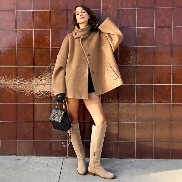 Women's Stretch Knee-High Boots with Low Heel - CAMEL - 1