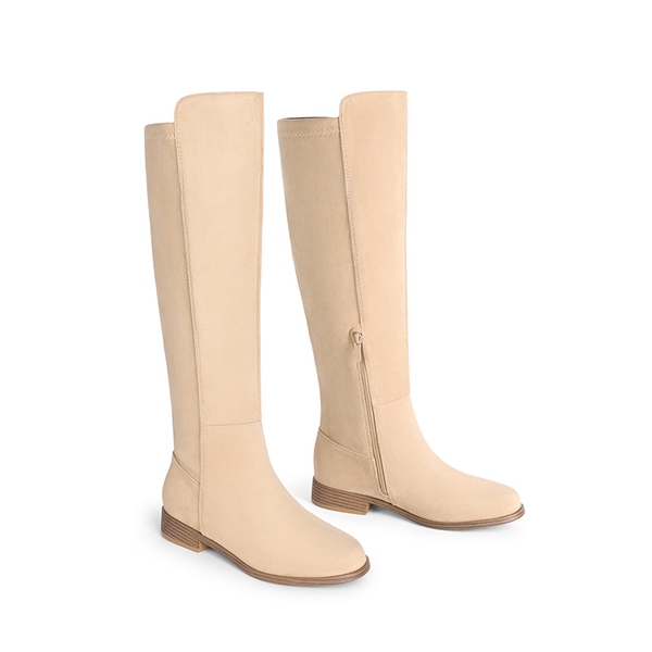 Women's Stretch Knee-High Boots with Low Heel - CAMEL - 6