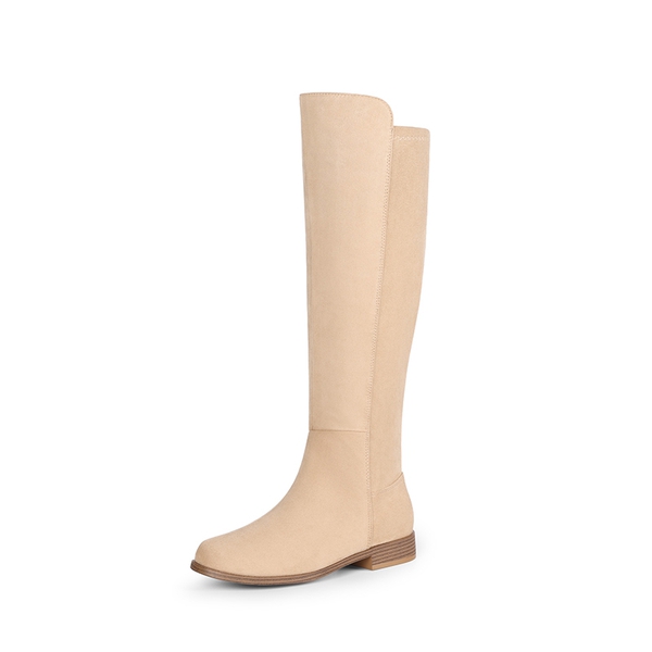 Women's Stretch Knee-High Boots with Low Heel - CAMEL -  0