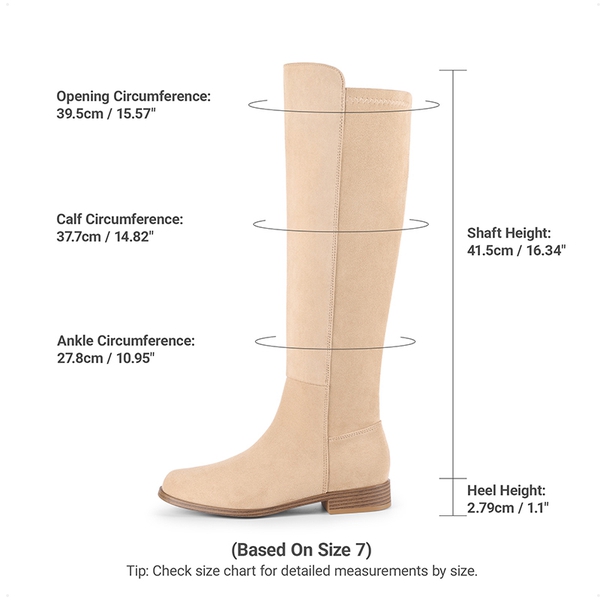 Women's Stretch Knee-High Boots with Low Heel - CAMEL - 3