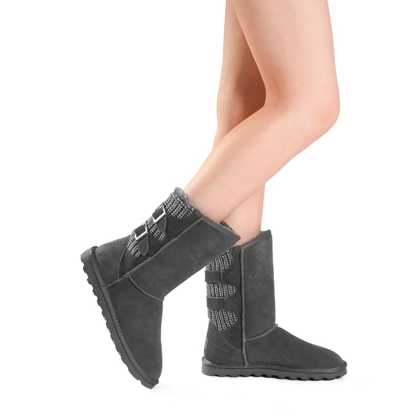 [FuzzyChic Buckle] Fur Lined Winter Boots - GREY - 1