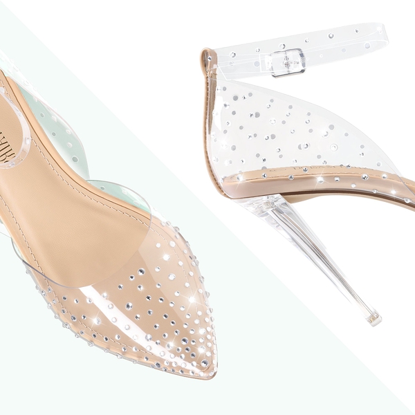 Crystal Pointed Toe Rhinestone Clear Pumps - NUDE DIAMOND CLEAR - 3