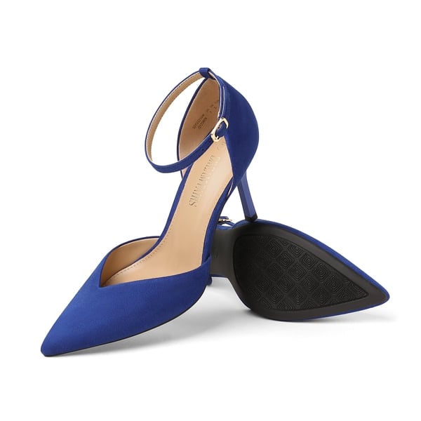 Ankle Strap Pointy Stiletto Heel Pumps - ROYAL BLUE - 3