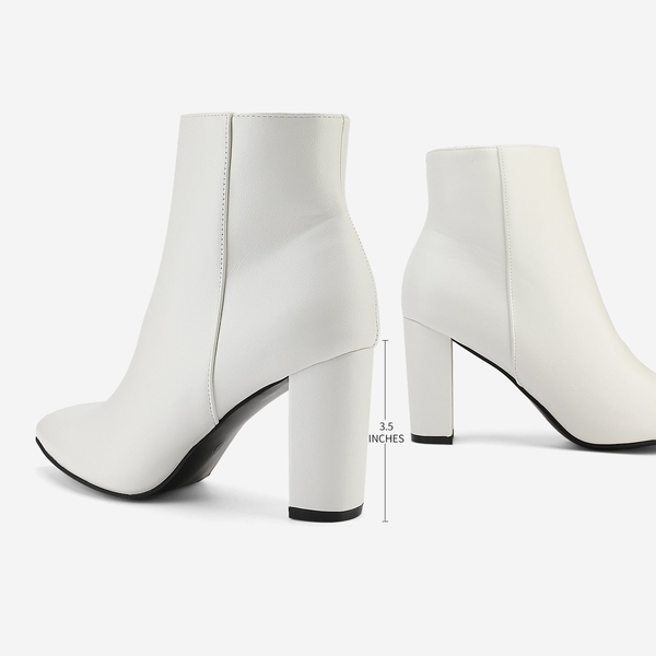 Sianna Chunky High Heel Ankle Booties - WHITE PU - 3