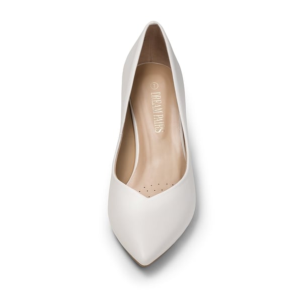 Pointed Toe Chunky High Heel Pumps - WHITE PU - 3