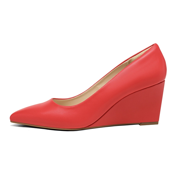Pointed Toe Wedge Pump Shoes - RED - 1