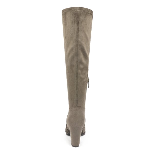 Round-Toe Chunky Heel Knee High Boots - KHAKI - 5