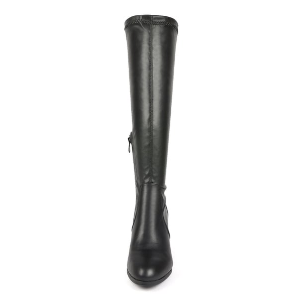 Round-Toe Chunky Heel Knee High Boots - BLACK PU - 4