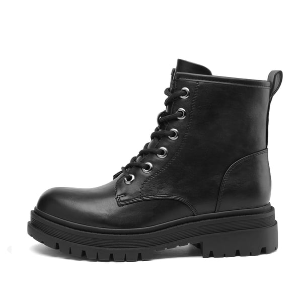 Flat Lace Up Ankle Combat Boots - BLACK - 1