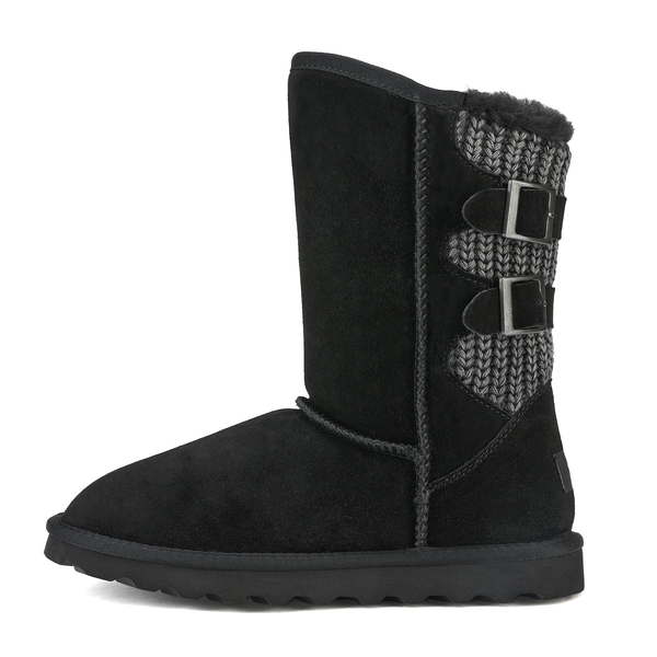 [FuzzyChic Buckle] Fur Lined Winter Boots - BLACK - 3