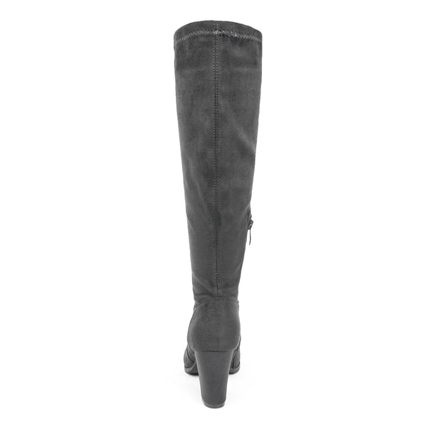 Round-Toe Chunky Heel Knee High Boots - GREY - 5