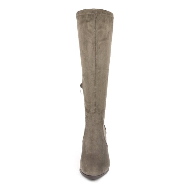 Round-Toe Chunky Heel Knee High Boots - KHAKI - 4