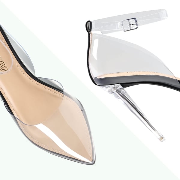 Clear pumps with black toe outlet