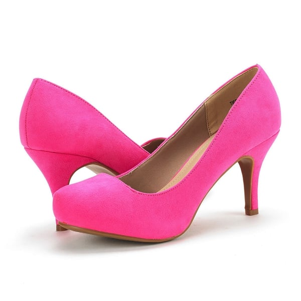 Classic Closed Toe 3 Inch Heels Pumps - FUCHSIA SUEDE - 3