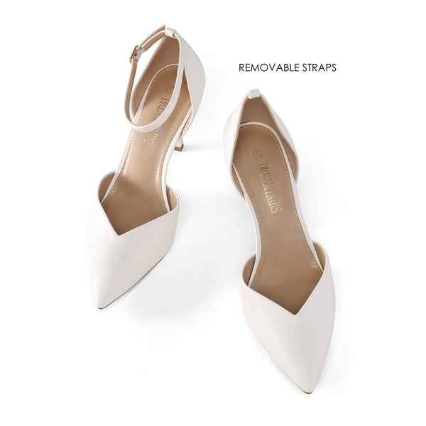 Ankle Strap Pointy Stiletto Heel Pumps - WHITE PU - 4