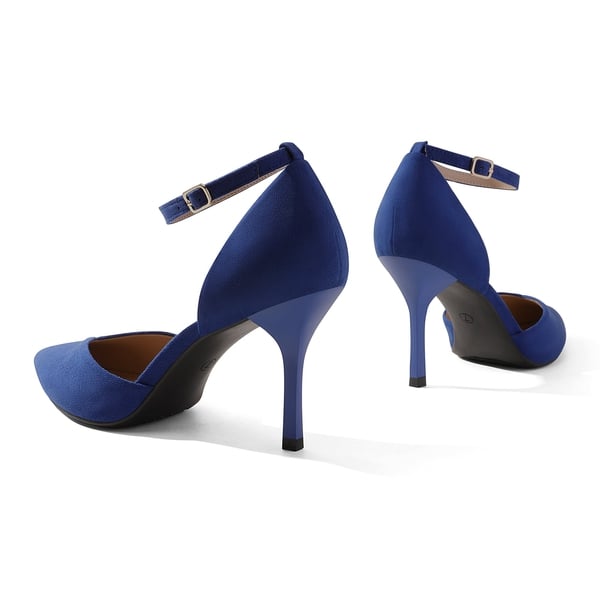 Ankle Strap Pointy Stiletto Heel Pumps - ROYAL BLUE - 2