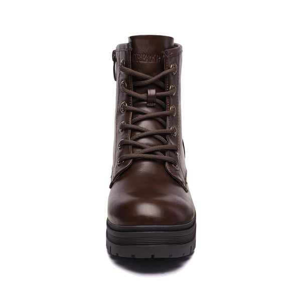 Flat Lace Up Ankle Combat Boots - BROWN - 4