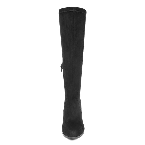 Round-Toe Chunky Heel Knee High Boots - BLACK - 4