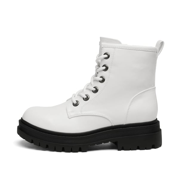 Flat Lace Up Ankle Combat Boots - WHITE - 1