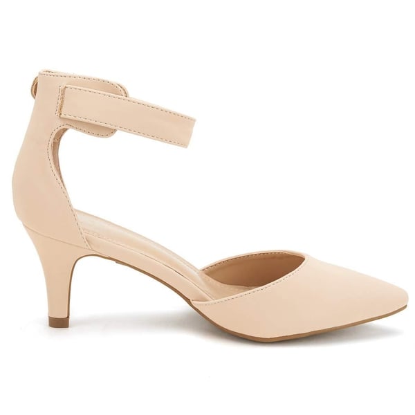 Women's Low Heel Ankle Strap Pumps - NUDE NUBUCK - 4