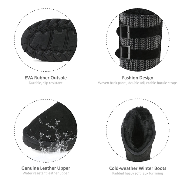 [FuzzyChic Buckle] Fur Lined Winter Boots - BLACK - 6