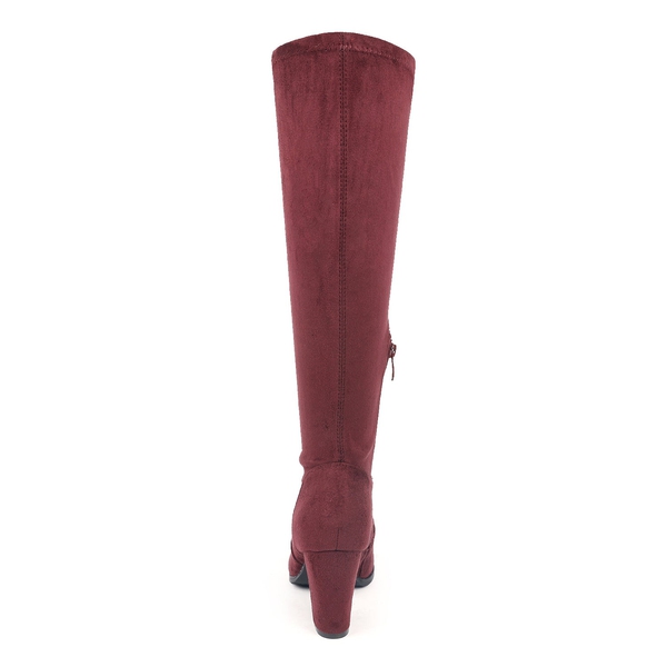 Round-Toe Chunky Heel Knee High Boots - BURGUNDY - 5