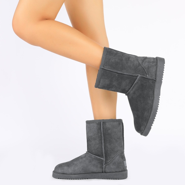 [FuzzyClassic Mid Boot] Suede Mid Calf Snow Boots - GREY - 2