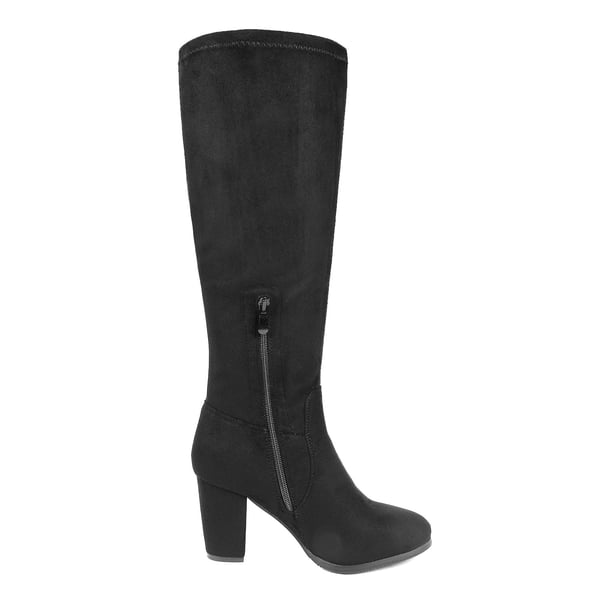 Round-Toe Chunky Heel Knee High Boots - BLACK - 3