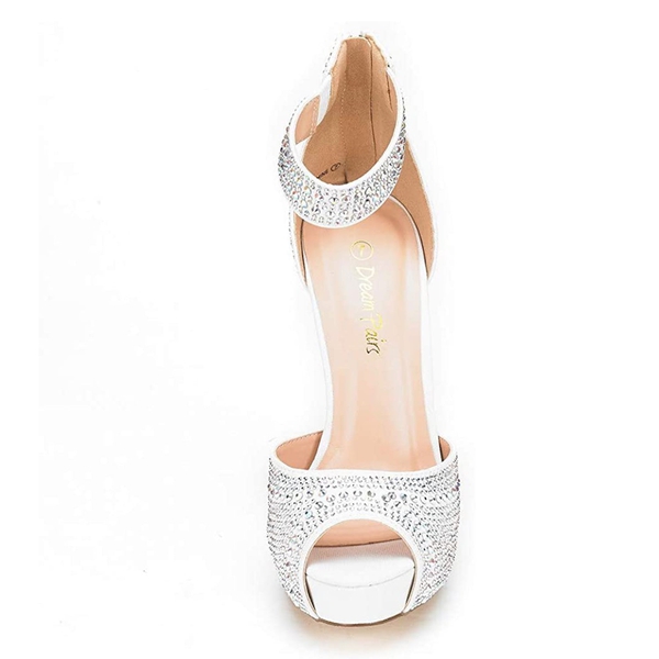 Peep Toe Stiletto Platform Sandals - SHINE WHITE - 3