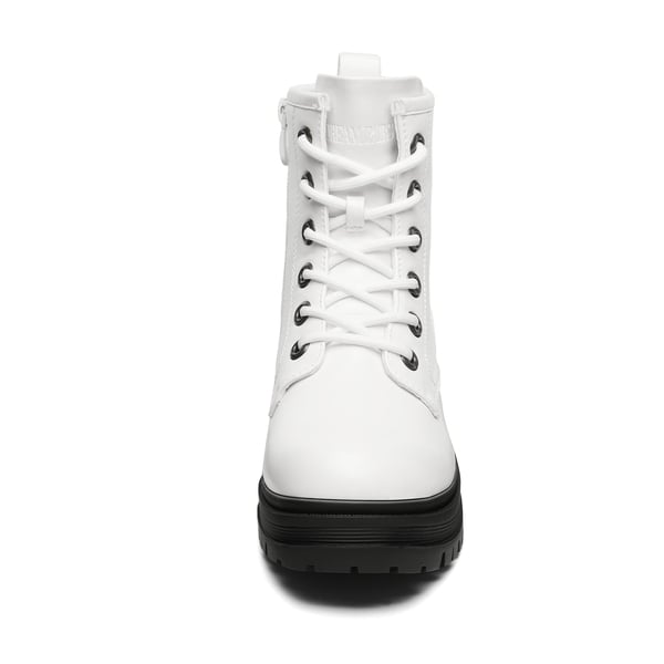 Flat Lace Up Ankle Combat Boots - WHITE - 4
