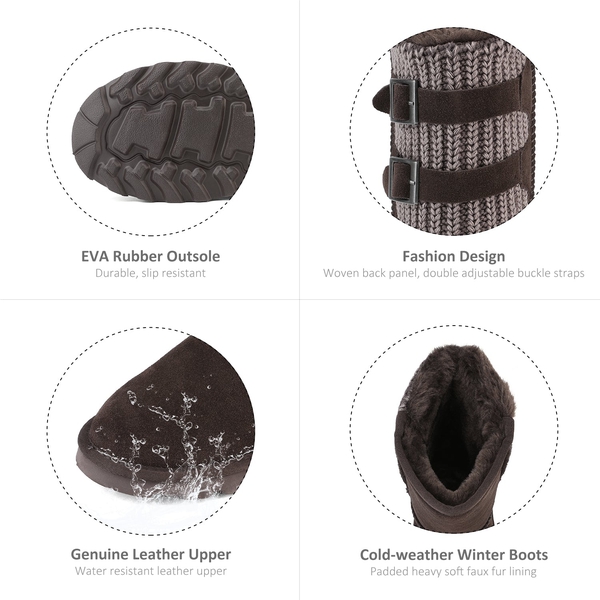 [FuzzyChic Buckle] Fur Lined Winter Boots - BROWN - 6