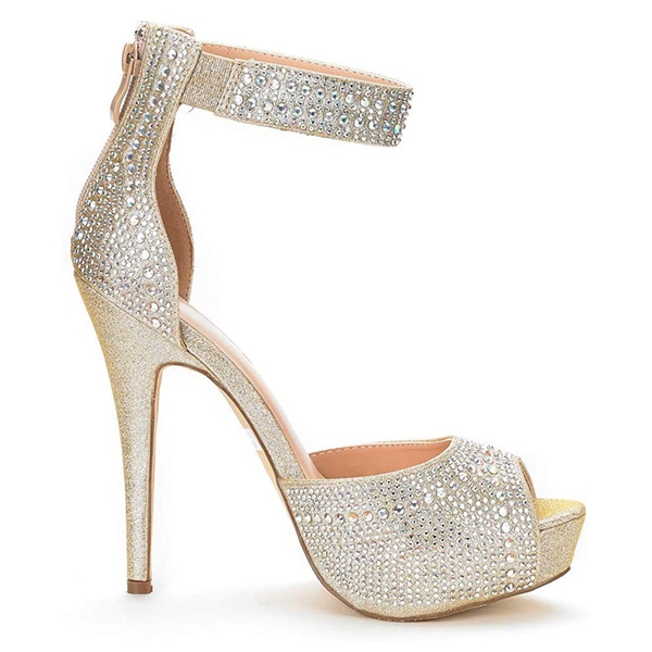 Peep Toe Stiletto Platform Sandals - SHINE GOLD - 3