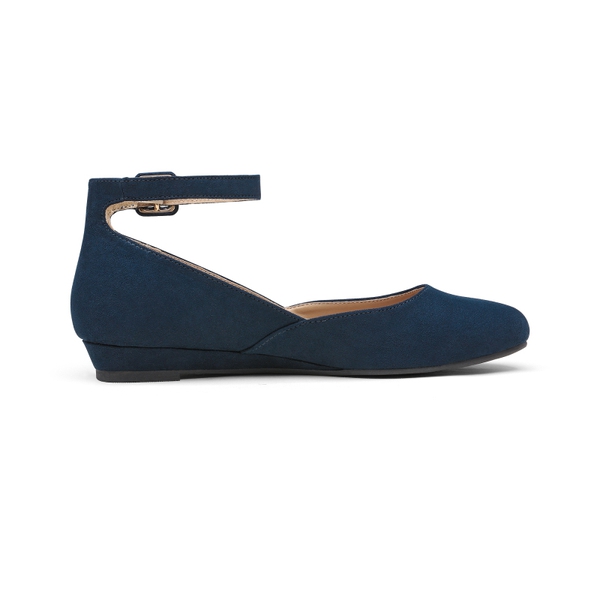 Comfortable Ankle Strap Low Wedge Flats - PEACOCK BLUE - 3