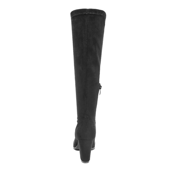 Round-Toe Chunky Heel Knee High Boots - BLACK - 5